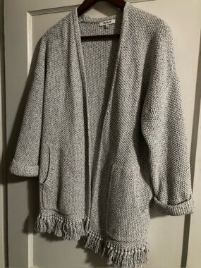 Madewell small Light Gray heathered Open-Front cardigan with fringe